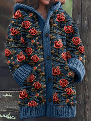 Vintage Rose Art Cozy Cardigan Sweater