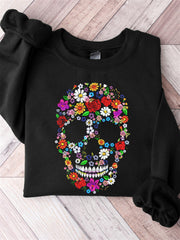 Floral Sugar Skull Embroidery Art Cozy Sweatshirt