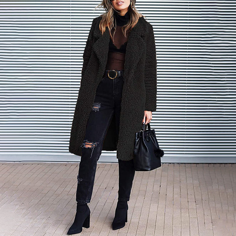 Fashion Solid Color Casual Plush Mid-Length Coat