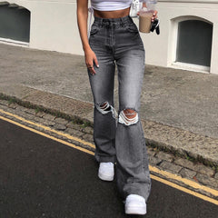 Women's wide leg ripped flared jeans