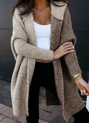 Loose colorblock hooded cardigan