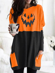 Halloween Pooky Ghost Face Contrast Colors Tunic Shirt
