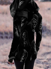 Vintage Halloween Skull Print Zip Hoodie