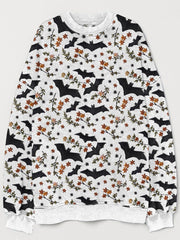 Halloween Bat Print Round Neck Long Sleeve Sweatshirt