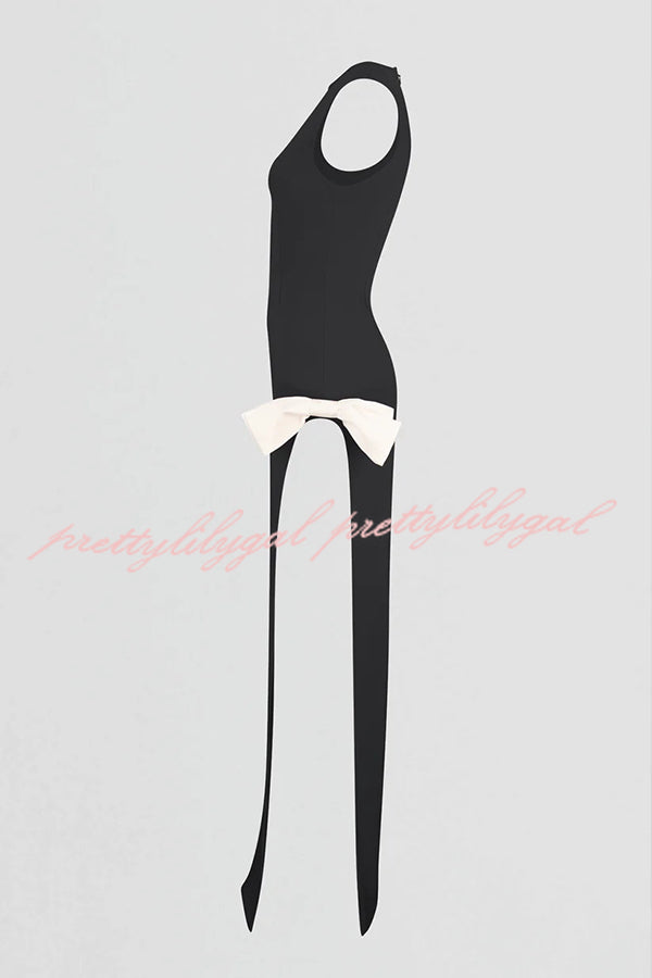 Sexy Sleeveless Round Neck Bow Detail Slim Fit Slit Maxi Dress