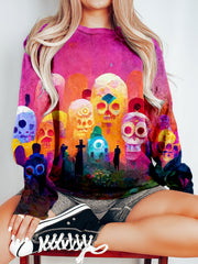 Day of the Dead Art Print Crew Neck Sweatshirt