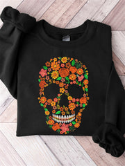Floral Sugar Skull Embroidery Art Cozy Sweatshirt