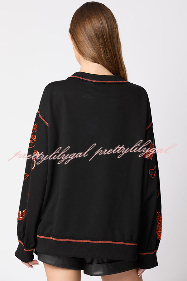 Halloween Graffiti Sequined Loose Casual Sweatshirt