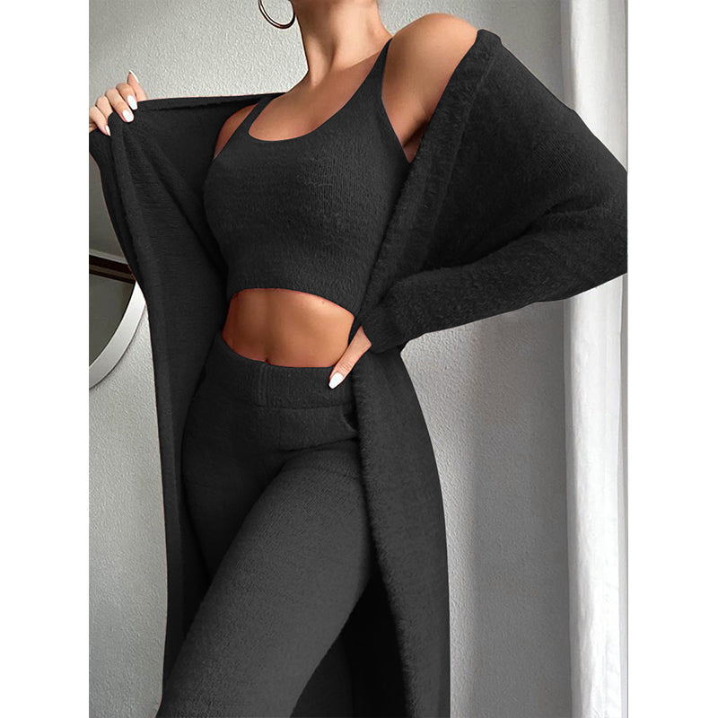 Cozy Long Sleeve Cardigan Pants Three-Piece Set