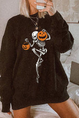Casual Crew Neck Long Sleeve Halloween Print Sweatshirt