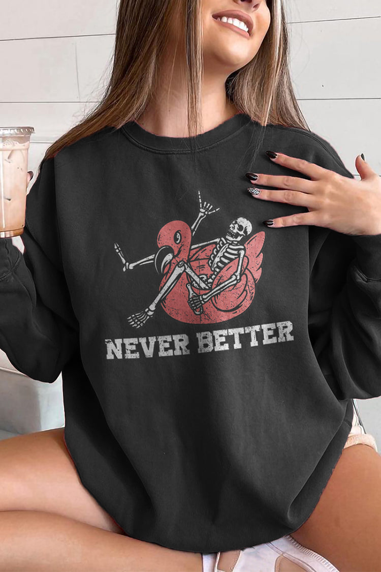 Skull Print Crew Neck Casual Halloween Sweatshirt