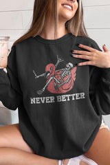 Skull Print Crew Neck Casual Halloween Sweatshirt