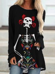 Day Of The Dead Rose Skeleton Long Sleeve T Shirt