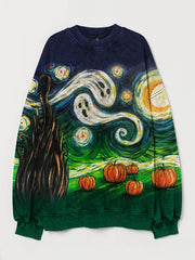 Halloween Starry Night Art Washed Sweatshirt