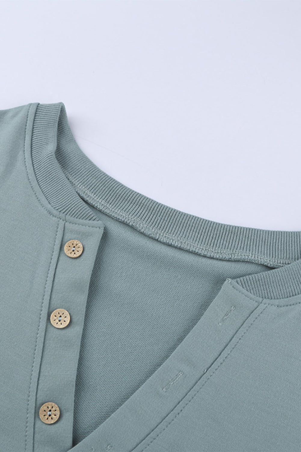 Women's Green Buttoned V Neck Cotton Loose Fit Top
