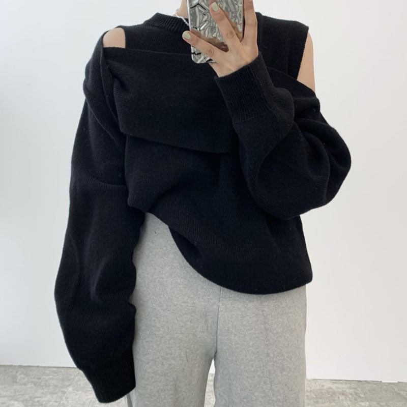 Retro niche irregular off-the-shoulder sweater