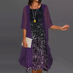 Elegant Sequin Dress Cardigan Two Piece Set