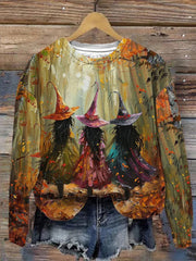Women's Halloween Three Witches Print Sweatshirt