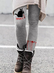 Halloween Holding Knife Black Cat Leggings