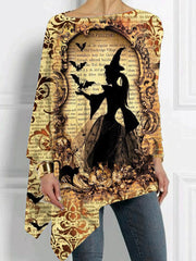 Vintage Witch Silhouettes Art Bat Sleeve T Shirt