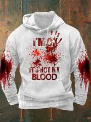 Men's I'M Ok It'S Not My Blood Halloween Printed Hooded Sweatshirt