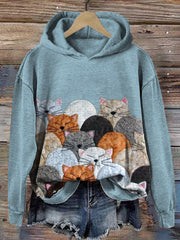 Cute Cats Patchwork Art Cozy Hoodie