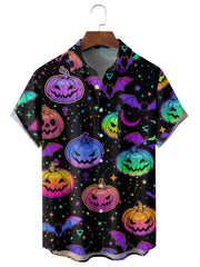 Halloween Fluorescent Pumpkin Print Casual Shirt