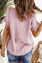 Women's Swiss Dot Lace Splicing Short Sleeve Top
