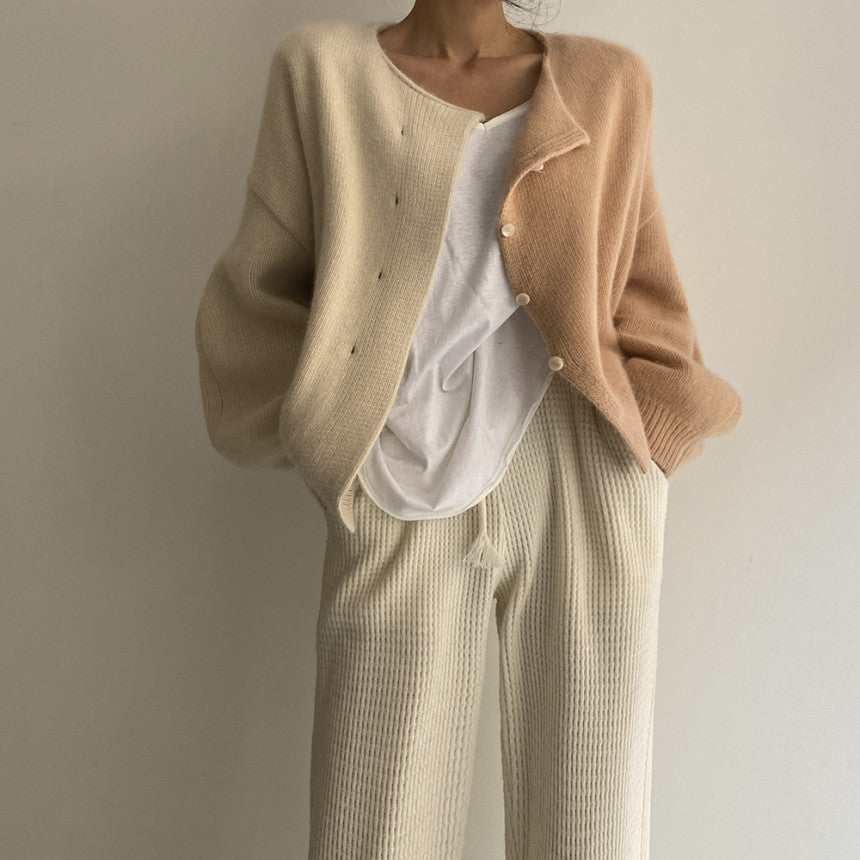Contrast Stitching Single-Breasted Cardigan Jacket