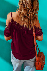 Women's Crochet Neckline Short Sleeve Top
