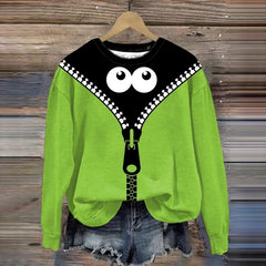 Halloween Peek Monster Print Round Neck Sweatshirt