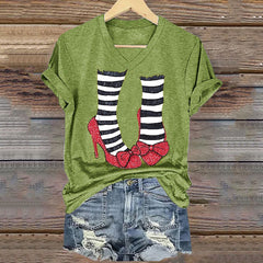 Women's Halloween Red Shoes Printed Casual T-Shirts
