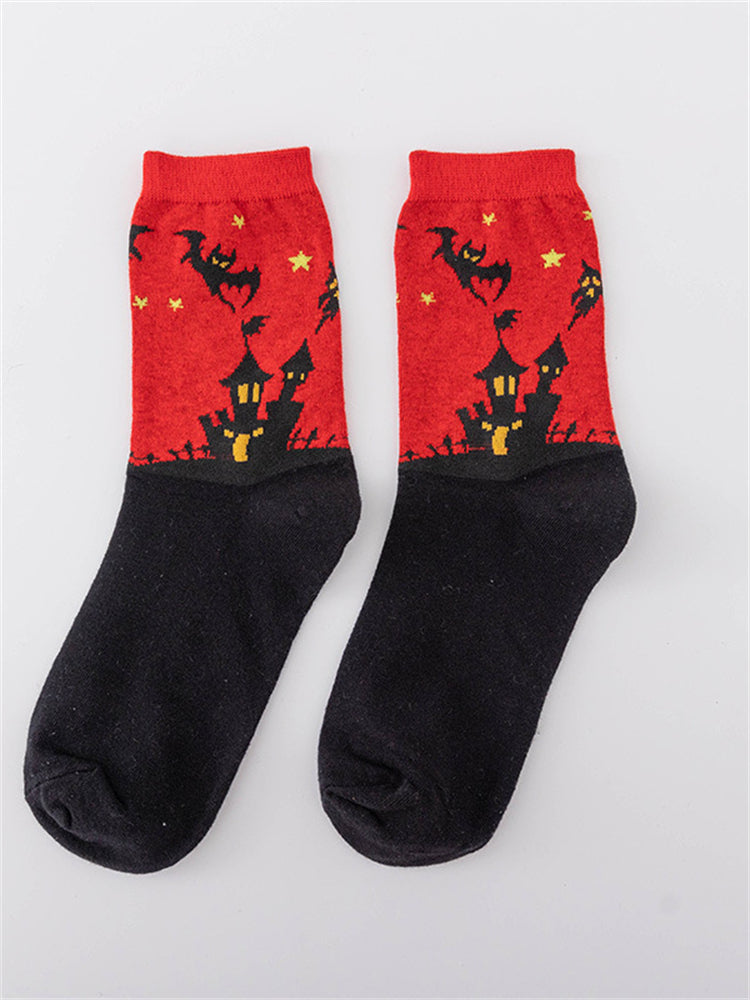 Halloween Inspired Contrast Color Knit Socks