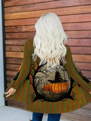 Halloween Pumpkins Graphic Striped Cardigan