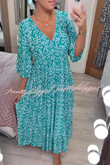 Fairytale Song Bohemian Print Stretch Frill Sleeve Loose Maxi Dress