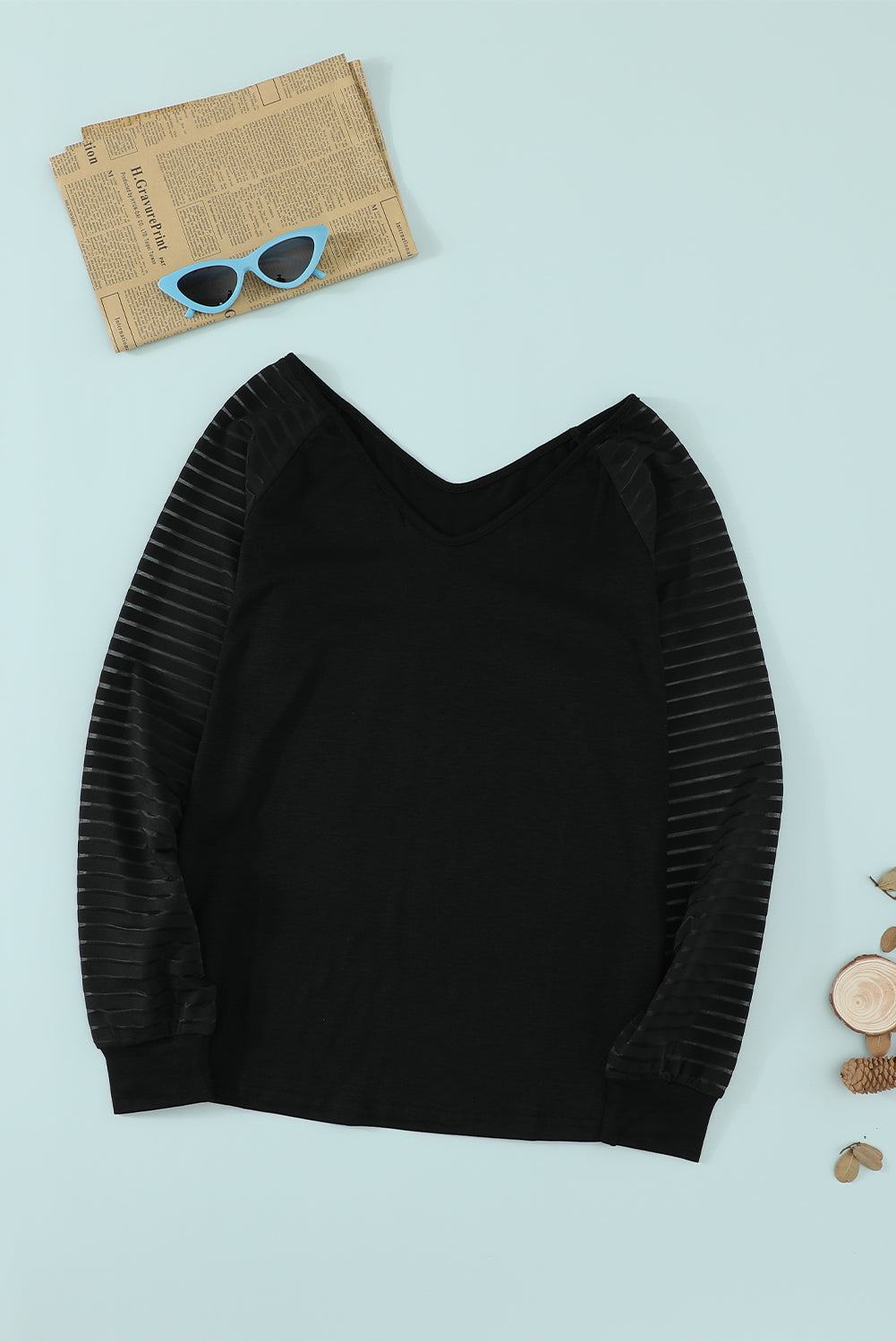 Women's Sheer Stripe V-Neck Top