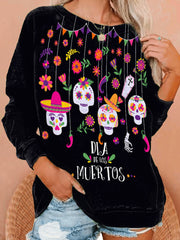 Casual Skull Print Crew Neck Sweatshirt