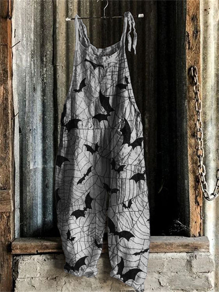 Halloween Bats on Spiderweb Graphic Loose Fit Jumpsuit