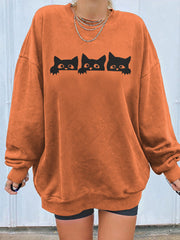 Halloween Cat Print Long Sleeve Sweatshirt