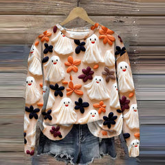 Women's Cute Ghost Printed Round Neck Sweatshirt