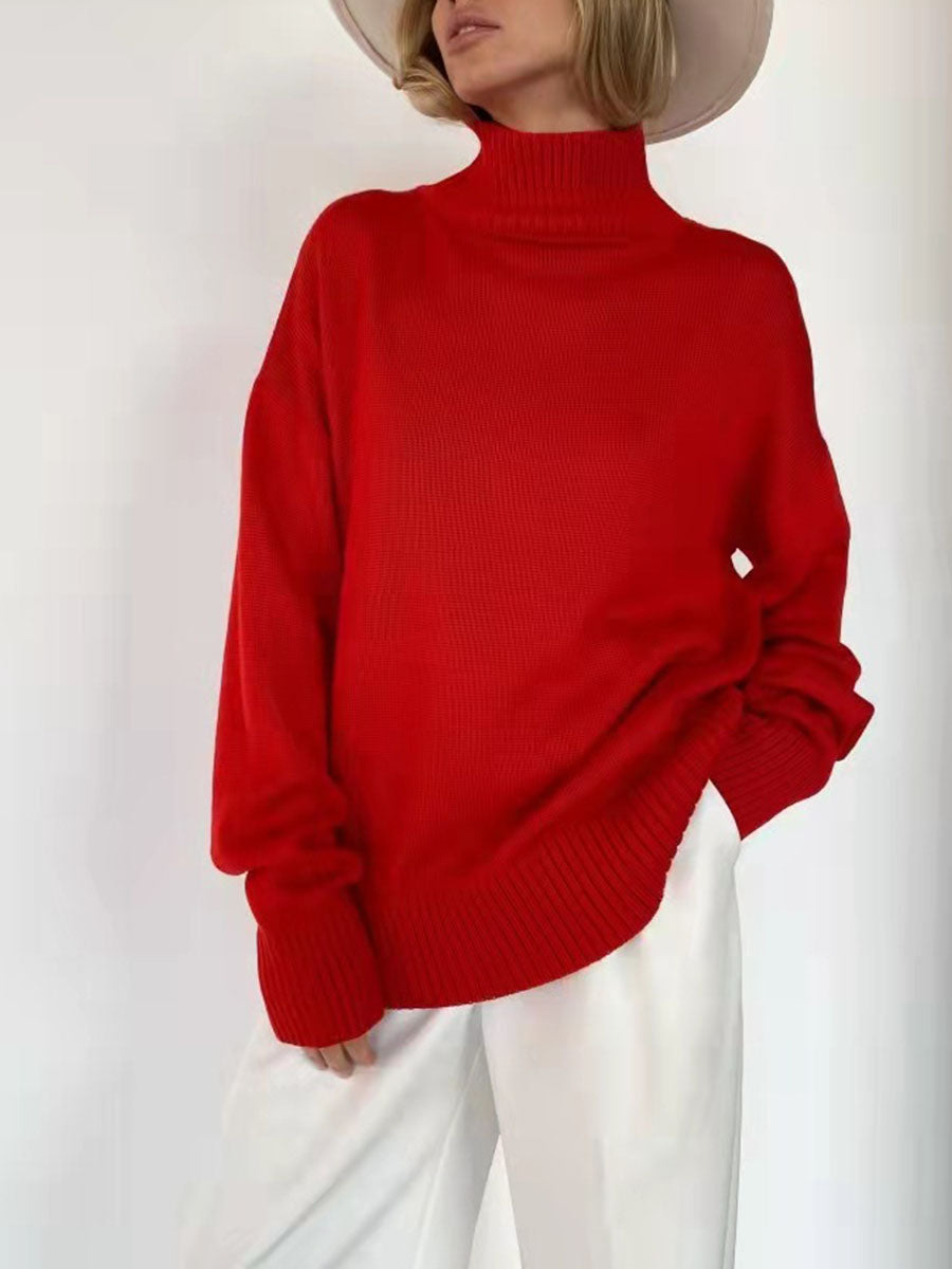 Turtleneck knitted padded loose sweater
