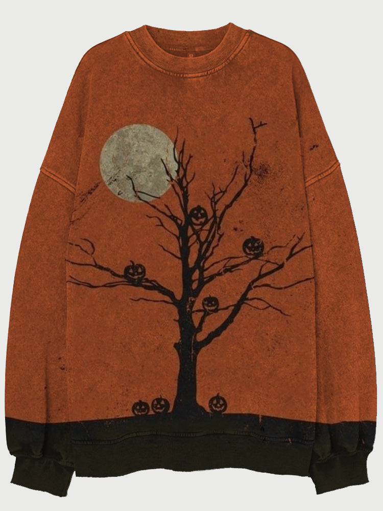 The Halloween Pumpkins Tree Art Washed Sweatshirt