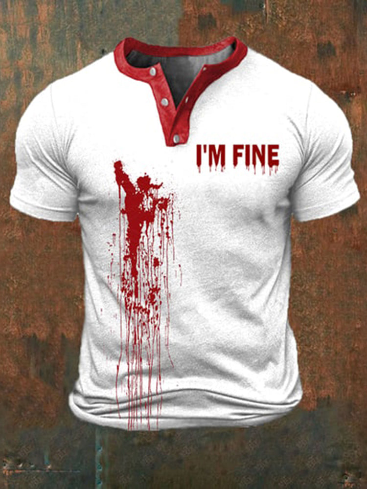 Men's Halloween Bloodstain I'm Fine Print Henley Shirt
