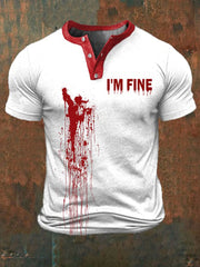 Men's Halloween Bloodstain I'm Fine Print Henley Shirt