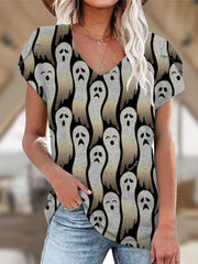 Halloween Ghost Graphic Petal Cap Sleeve T Shirt