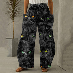 Cool Black Cat Print Women's Casual Pants