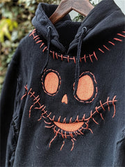 Men's Halloween Spooky Face Stitch Embroidered Hoodie