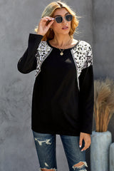 Women's Womens Black Long Sleeve Top With Leopard Snakeskin Print