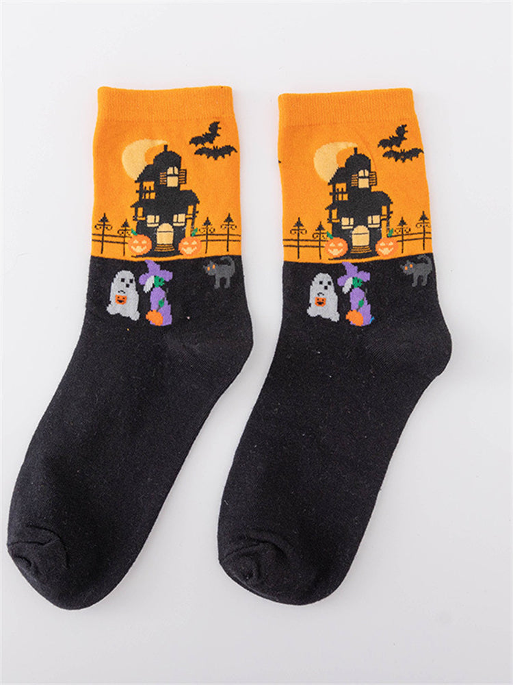 Halloween Inspired Contrast Color Knit Socks