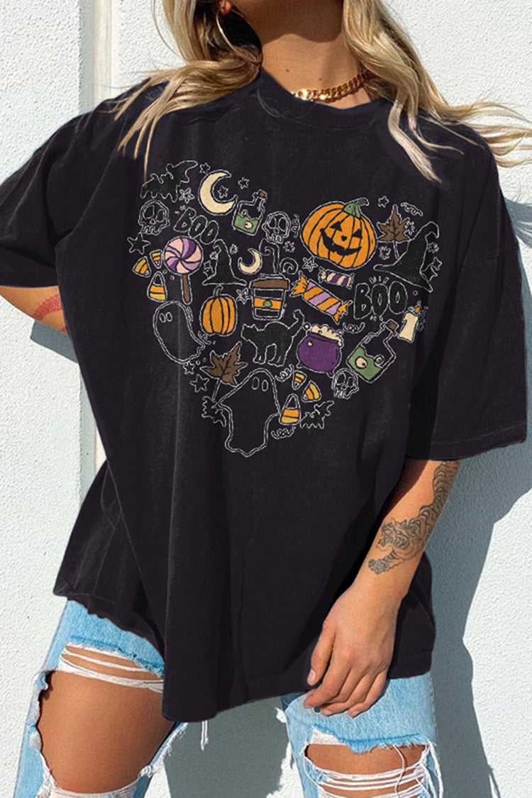 Boo Cat Print Short Sleeve T-Shirt